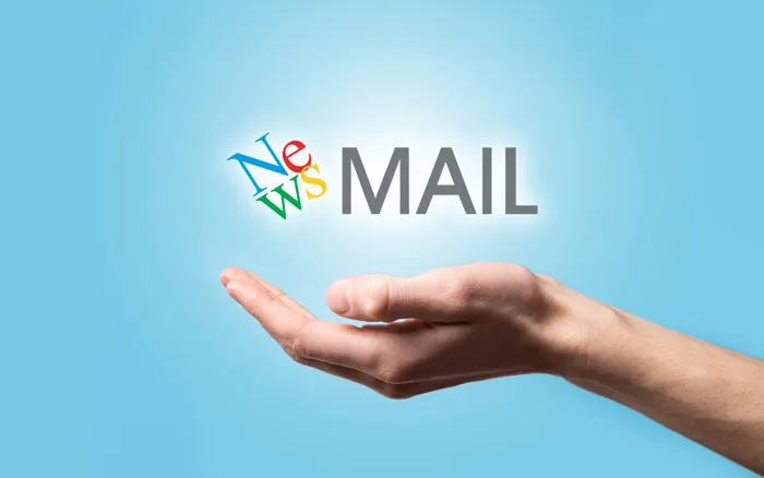 a stylized image of a hand holding out the NewsMAIL logo