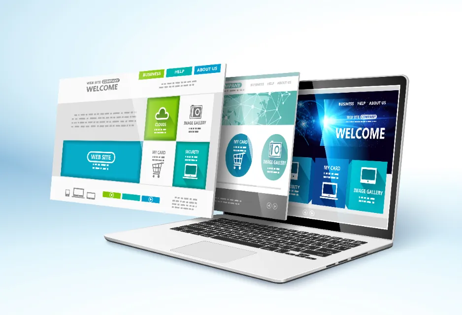 stylized image of web pages floating out of a laptop screen