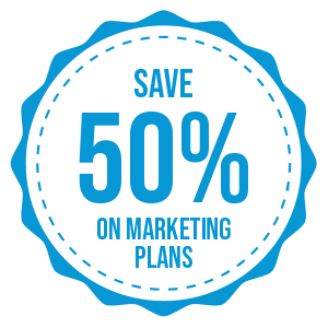 Save 50% on marketing plans icon